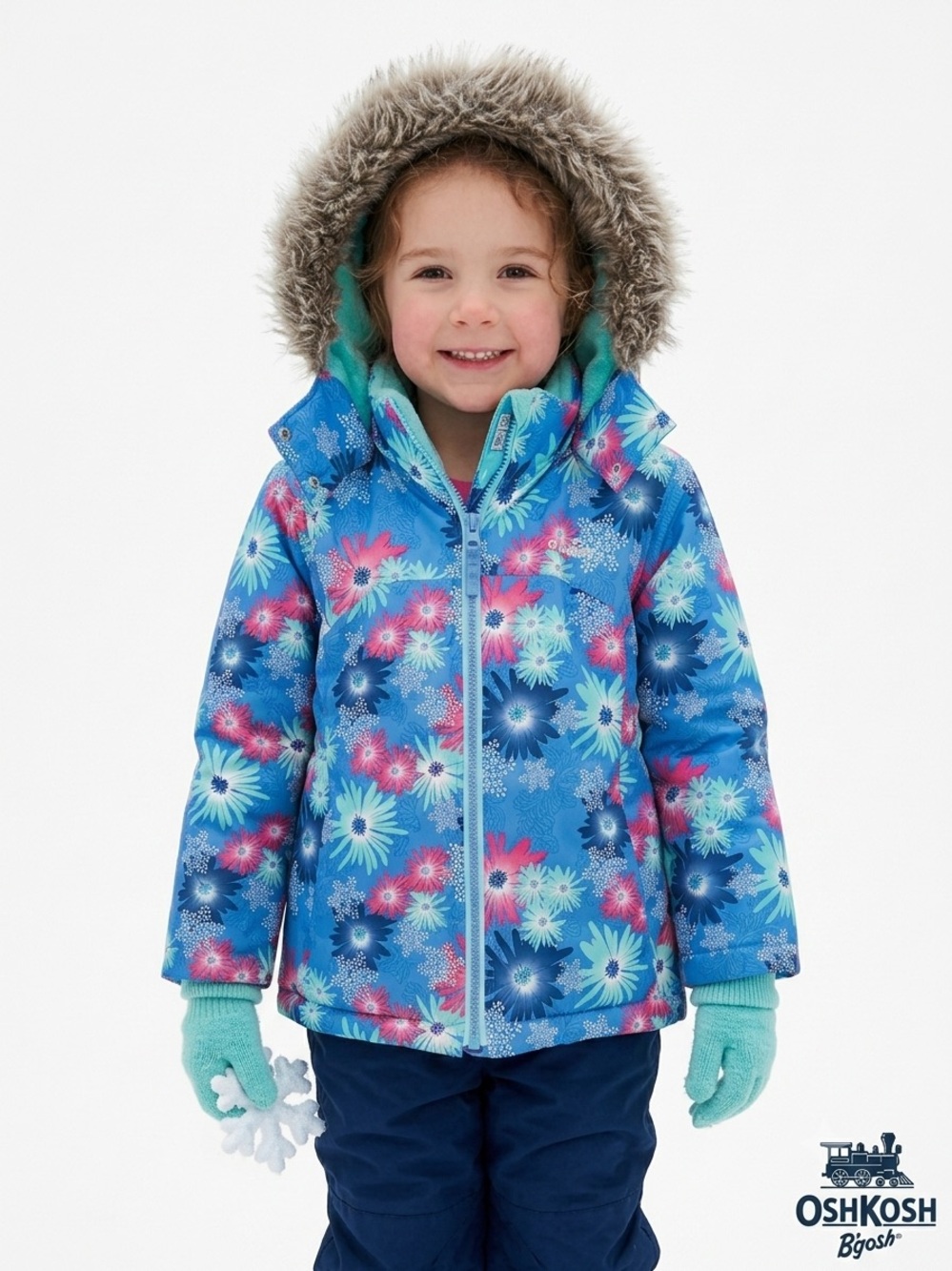 OshKosh Girls' Blue Floral Winter Jacket 6T